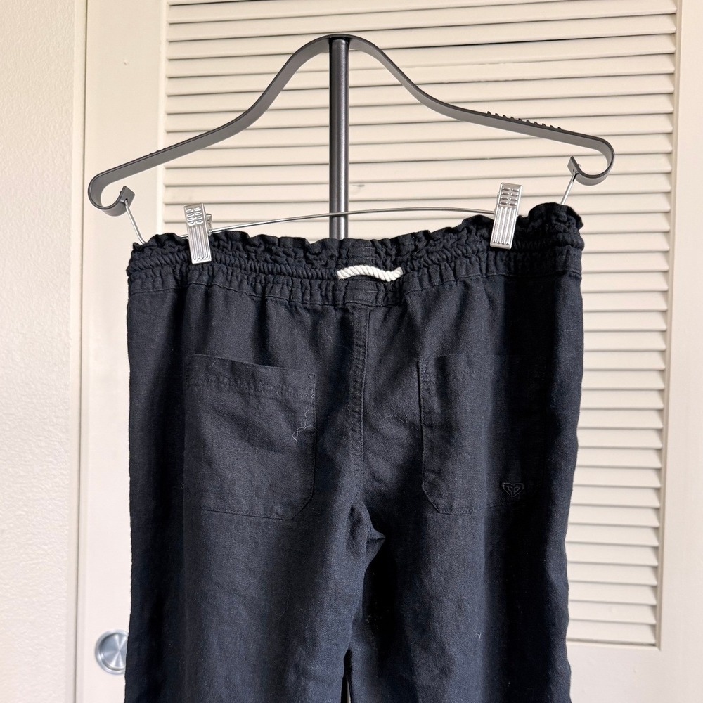 Roxy Ocean Side Black Linen Blend Drawstring Beach Pants Size M - Picture 5 of 7